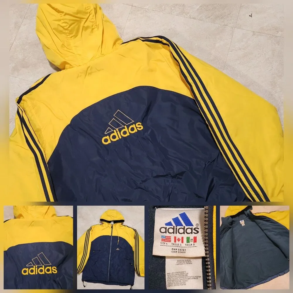VTG 90s Y2K‎ Adidas Mens L Large 3 Stripes Logo Embroidered Fleece Lined Jacket